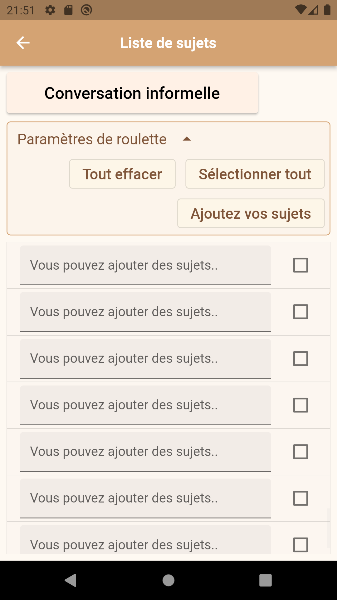 Liste des Sujets