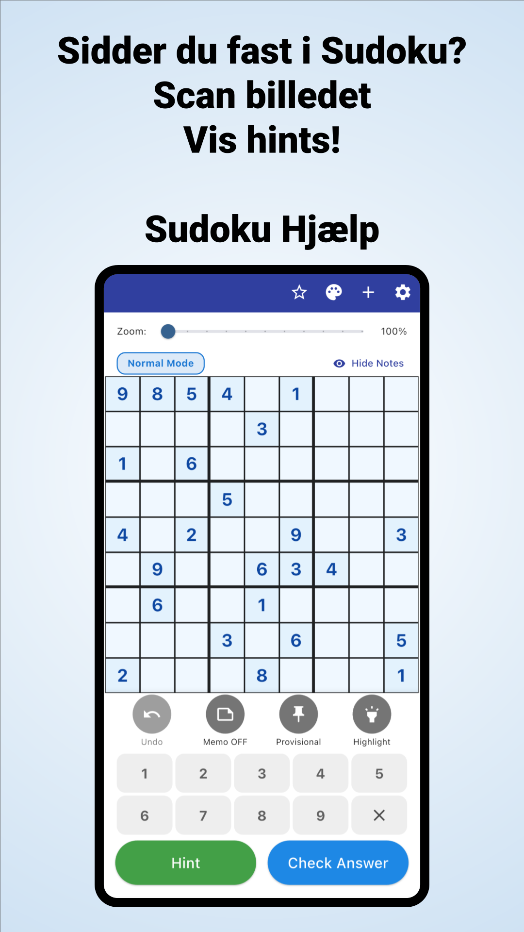 Skærmbillede 1 fra Sudoku Hjælp