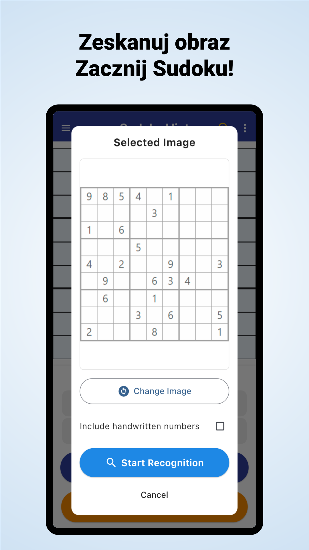 Zrzut ekranu 2 aplikacji Podpowiedzi Sudoku