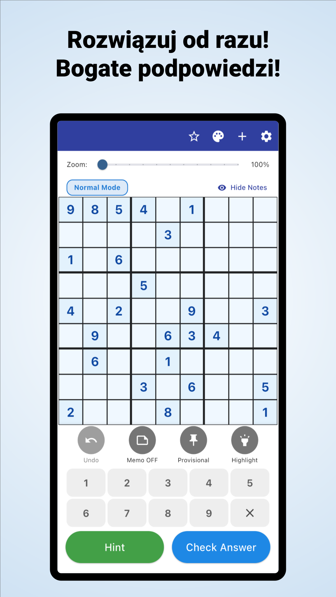 Zrzut ekranu 3 aplikacji Podpowiedzi Sudoku