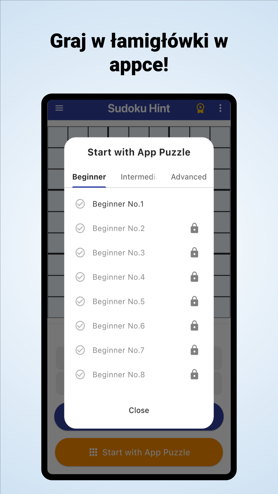 Zrzut ekranu 5 aplikacji Podpowiedzi Sudoku