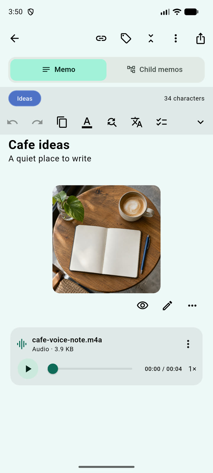 A VersaMemo note combining an image and a voice memo